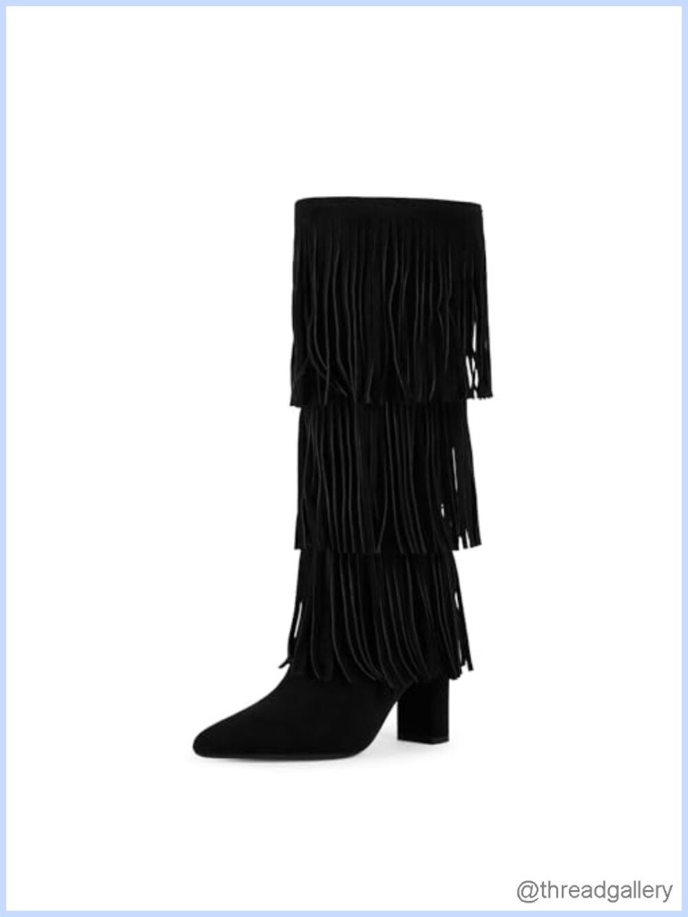 Knee High Boots Fold Over Chunky Heel Pointed Toe Tall Boots Faux Suede